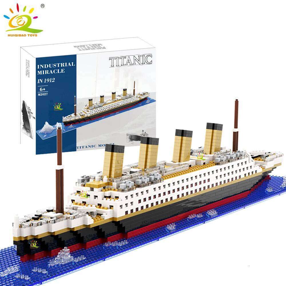 HUIQIBAO MOC Titanic Giant Ocean Iceberg Adventure Navigation Boat Small Particle Building Blocks Kid Micro Bricks Toy for Adult Z260306