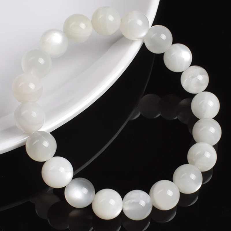 Real Natural White Moonstone Bracelet Genuine Moon Stone Beads Elastic Bracelets for Women Men Premium Gift 8mm Gemstone Jewelry 260302