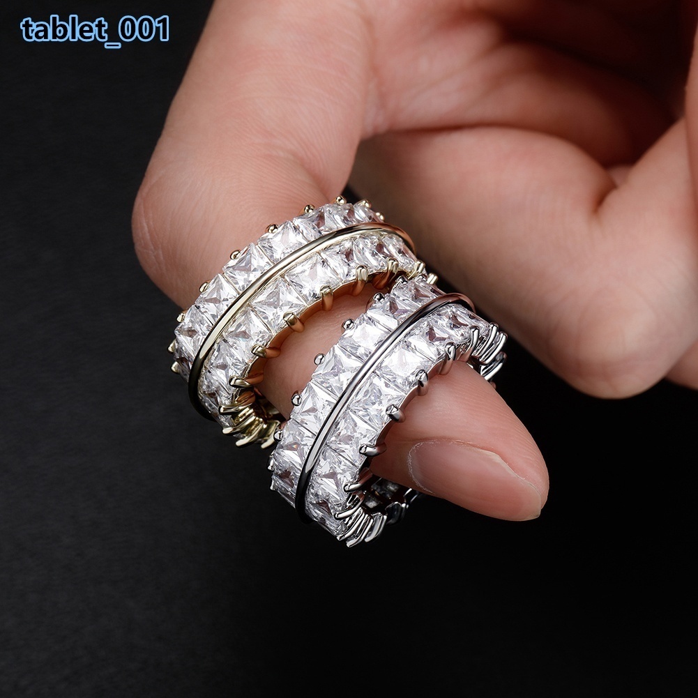 New Luxury Hip Hop Two Row Baguette Lab Diamonds Wedding Band Rings Exquisite Jewelry Iced Out Cubic Zircon Women Men Party Gift