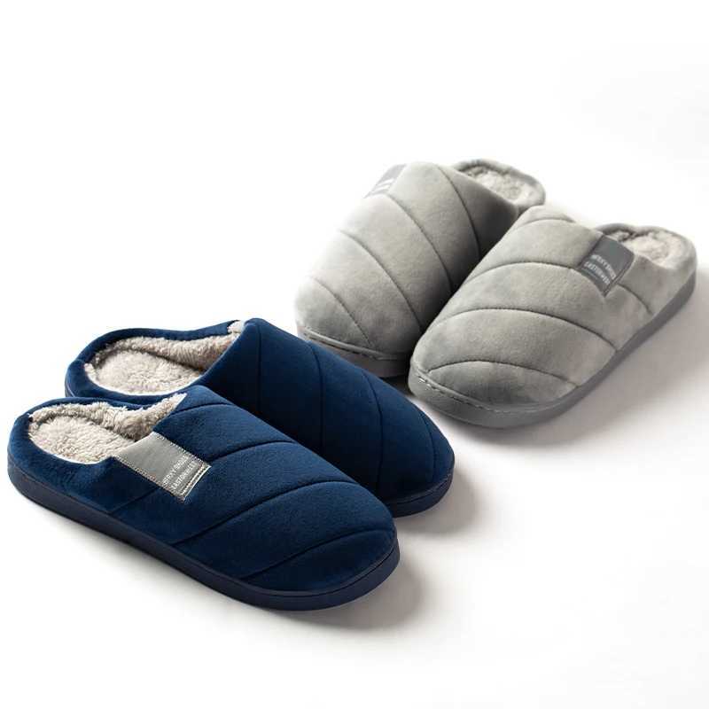 Large Size MenS Cotton Shones Winter Casual Warm Plush Women Men Special Indoor Slippers Couples Non-Slip Stripe Slide Slipper S260305