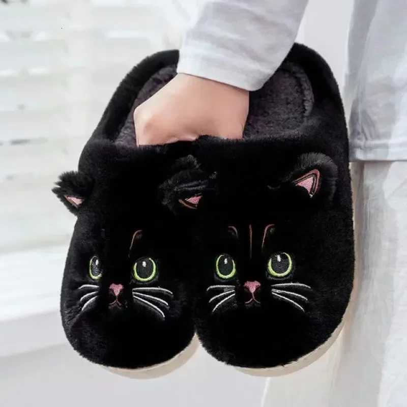 Cute Cat Slippers Fluffy Furry Women Home Platform Slippers Men Winter Plush Slides Indoor Fuzzy Slippers Lovely Cotton Shoes S260305