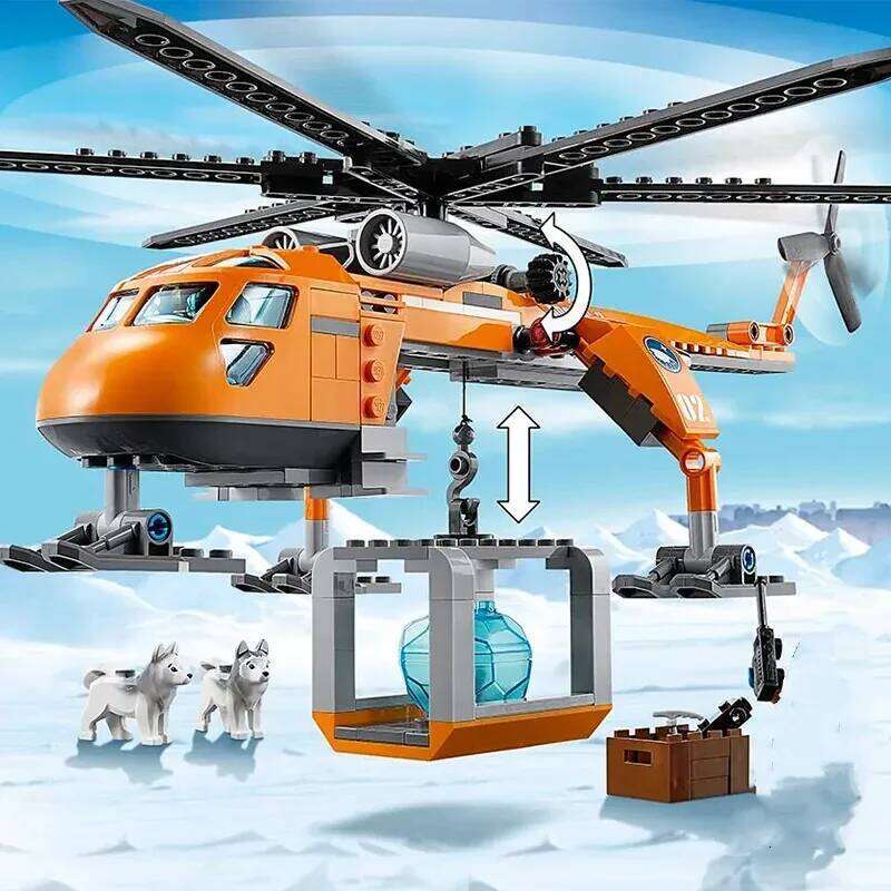 Suitable for urban series polar lifting helicopter building blocks Arctic airplane boy assembling toys Christmas gifts Z260306