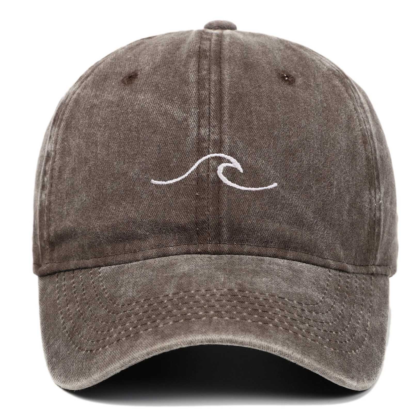 Wave Pattern Embroidered Baseball Cap For Men Women Vintage Washed Cotton Duckbill Sun Hat Outdoor Sport Distressed Dad Hats S260306
