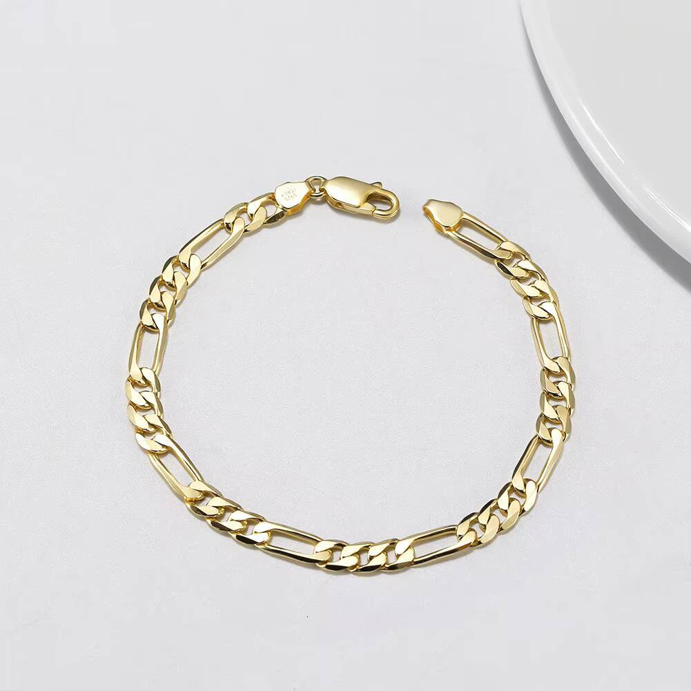 RINNTIN SB66 Wholesale Price of Factory 925 Sterling Silver 5mm 7mm Solid Diamond-Cut Figaro Link Chain Bracelet for Men