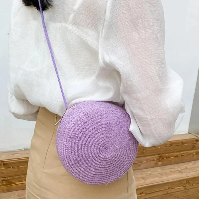 Summer Woven Straw Crossbody Bags for Women Fashion Round Handmade Rattan Beach Small Handbag Travel Female Shoulder Bag 260303