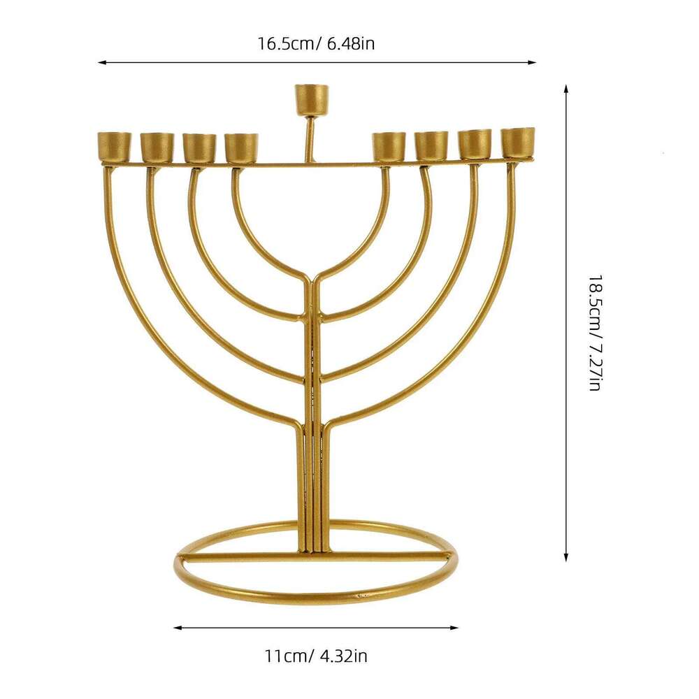 Hanukkah Holder 9-Branch Alloy Metal Candlestick for Pillar Candles Dining Table Decor Jewish Festival Desktop Adornment XJ260305