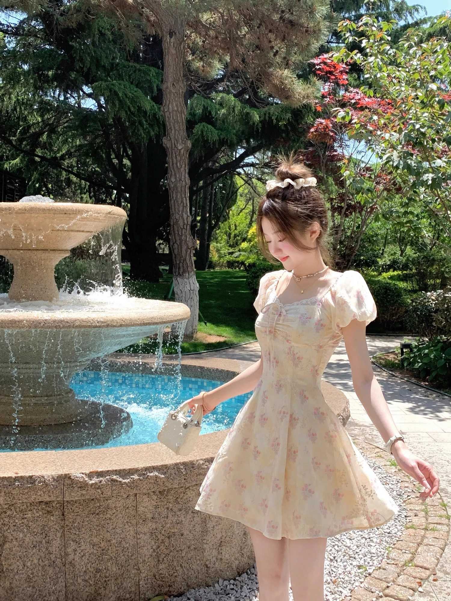 Summer 2025 Y2K Sweet Floral Print Womens Mini Dress Elegant Casual Chic A-Line Slim Birthday Clothes Female New Cute Vestidos X260306