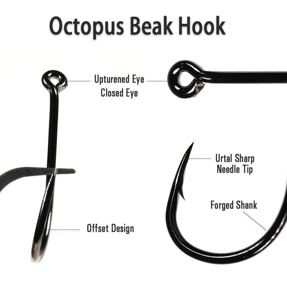 ICERIO High Carbon Steel Fishing Hooks Luminous or UV Fluo Offset Octopus Beak Hook Saltwater Fishhook Accessories #10-#10/0 Y260305