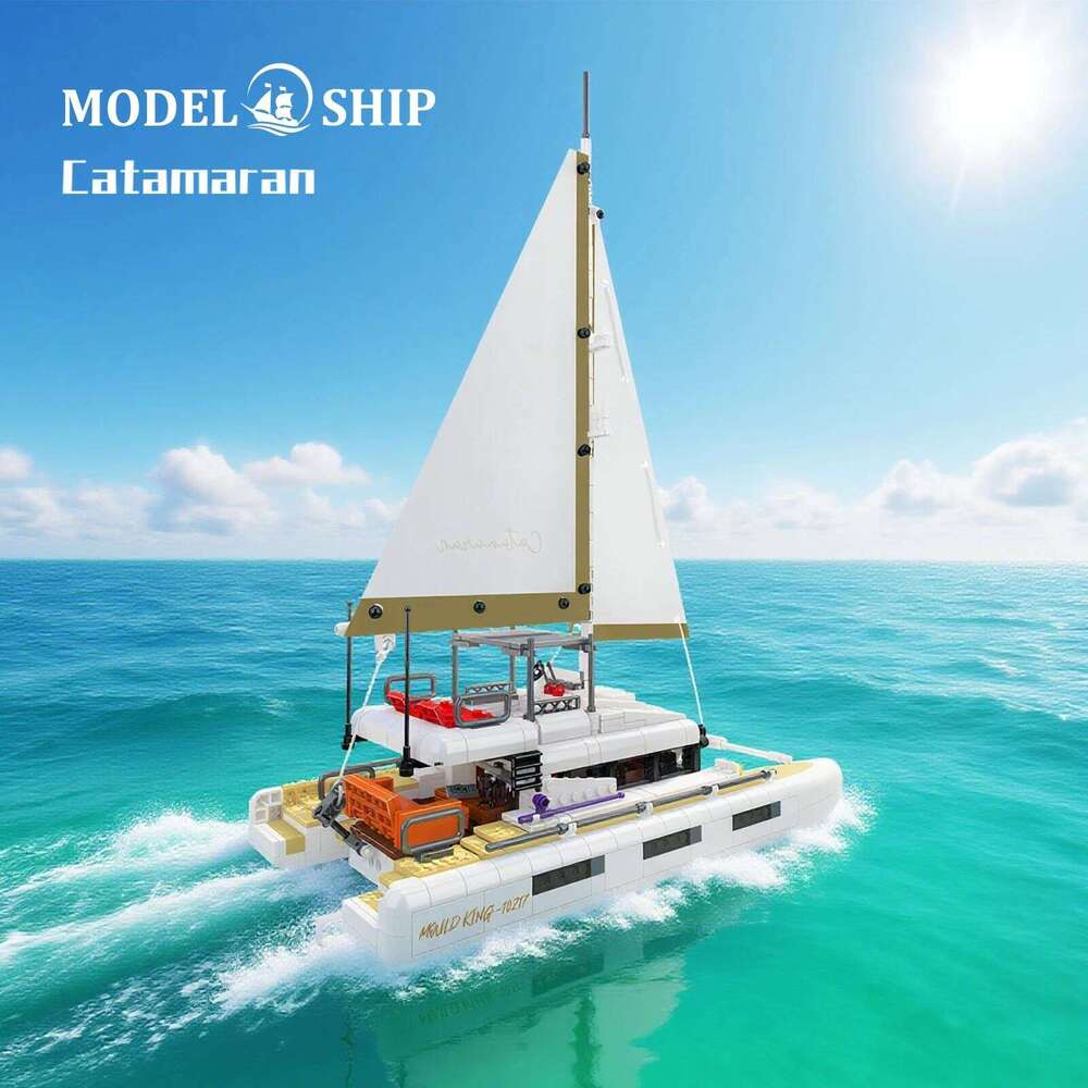 Mould King 10217 Catamaran Building Blocks Sailing Boat Model Desktop Ornaments Kids Assembly Toys Sailboat Creative Gift 890pcs Z260306