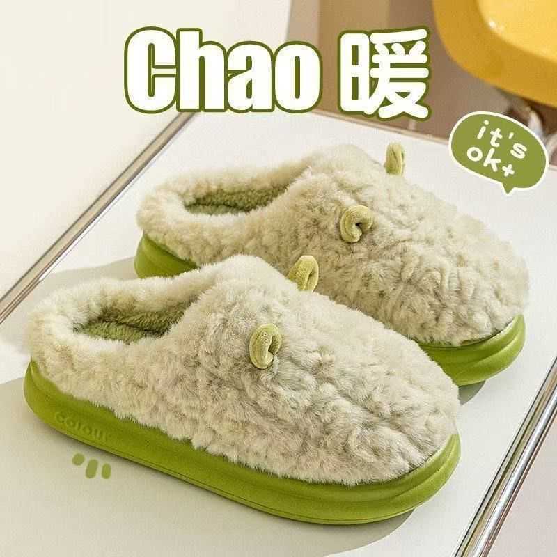2025 new small-ear cotton slippers for men and women fashionable couples thick-soled plush warm winter furry slippers S260305