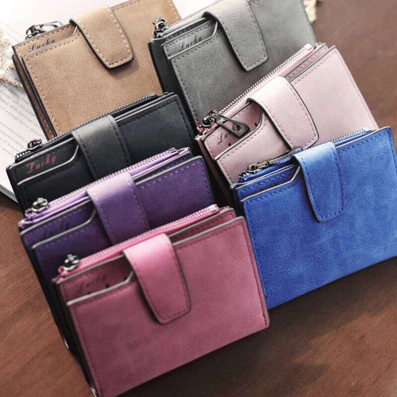 New Women's Short Wallet Made of PU Leather Female Card Holder Foldable Portable Lady Coin Purses C260304