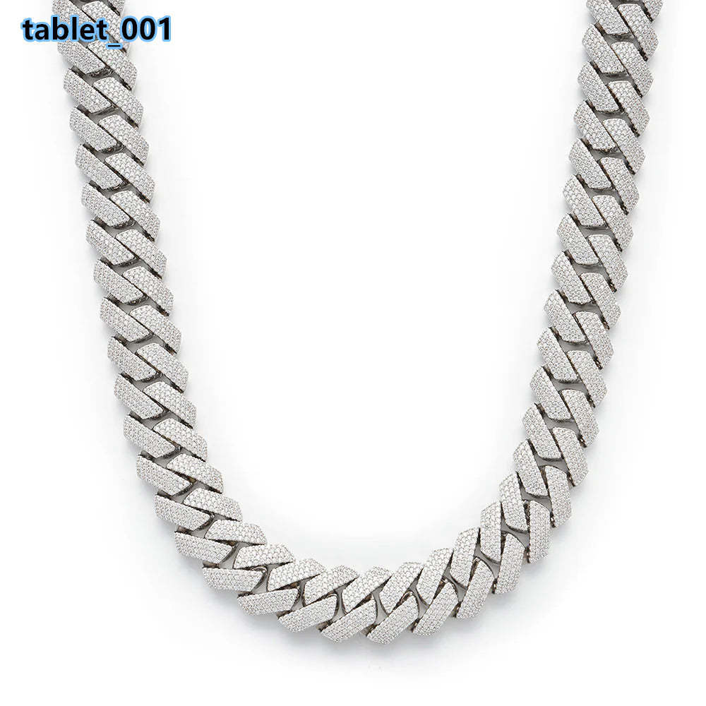 TISHYA DIAMOND 925 Sterling Silver Luxury Cuban Chain Necklace with Moissanite Stone Womens Vintage Fashion in Brilliant Cut