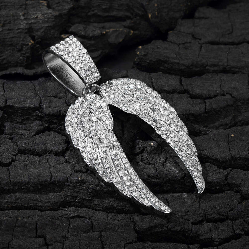 Amazon European and American Cross-Border Jewelry Hip-Hop Style Alloy Full Diamond Wing Pendant Cuban Chain High-Quality Accessories Factory