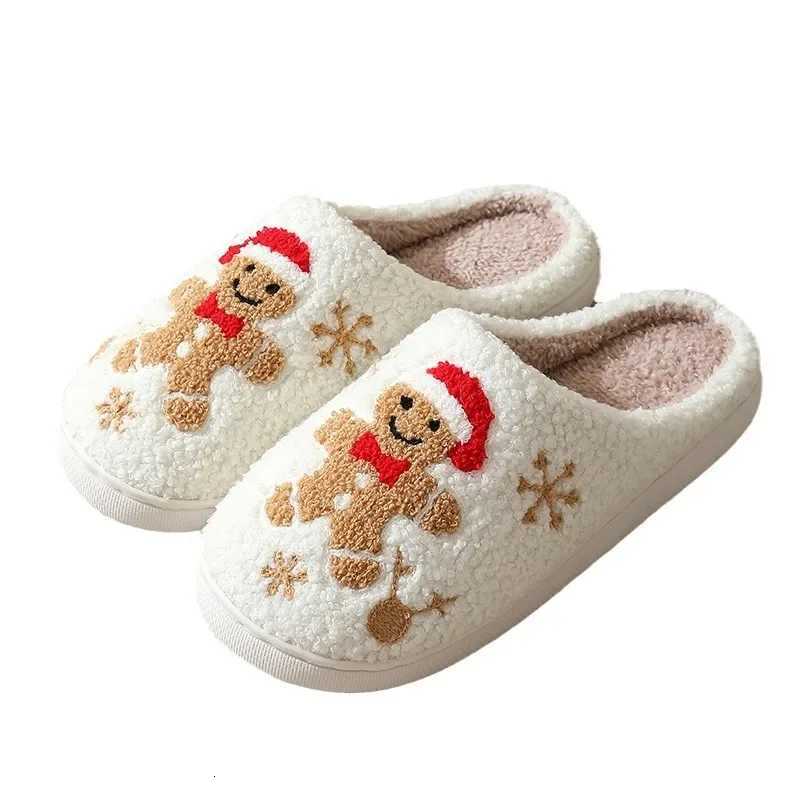 Christmas Women Slippers Cute Gingerbread Winter Warm Slides Couple Houseshoes Men Bedroom Flat Soft Sole Home Shoes for Gift S260305