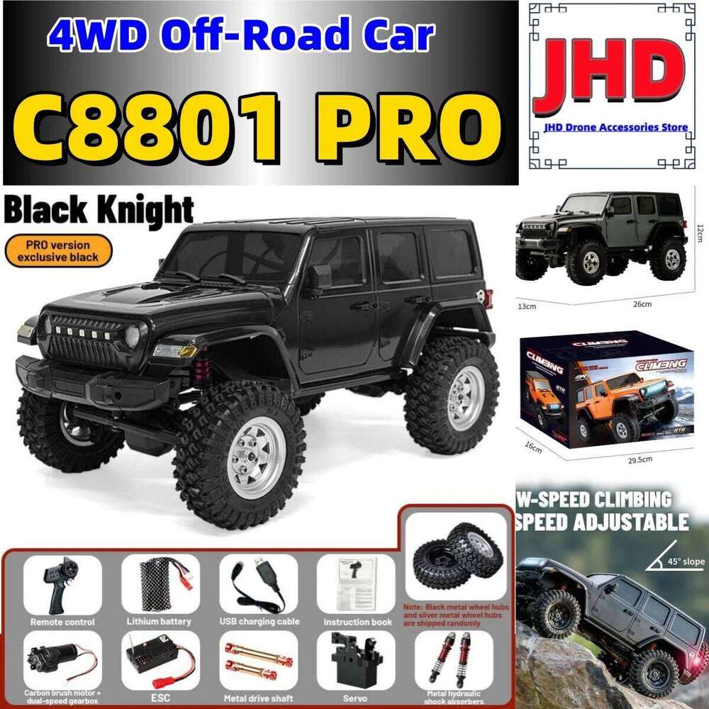 JHD For JJRC PRO 1:18 Rc Three Level Adjustment Dual Speed 4WD C8801 Suspension Off-Road Car With More Battery C260305