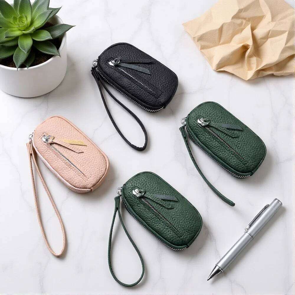 Mini Double Zipper Leather Wallet Women'S Coin Purse Ring Storage Bag Urban Simple Style Key Holders Organizer Pouch C260304