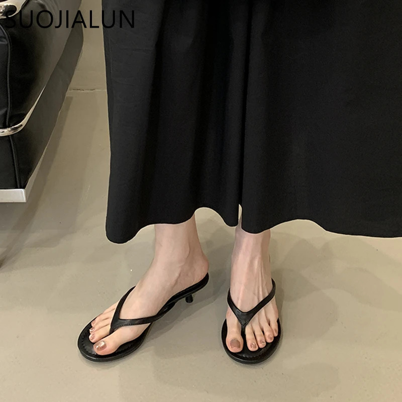 SUOJIALUN Summer Women Slipper Fashion Narrow Band Ladies Casual Slides Outdoor Dress Flat Heel Vacation Sandal 260306