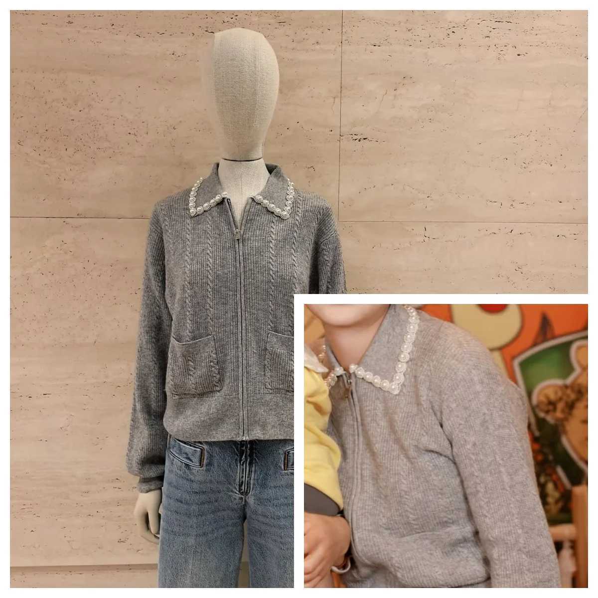 Asian Size Wool Cardigan Beaded Lapel Knitted Ribbed Twist Zipper Sweater 2025 Autumn New Style Korean Style CloTHes M260306