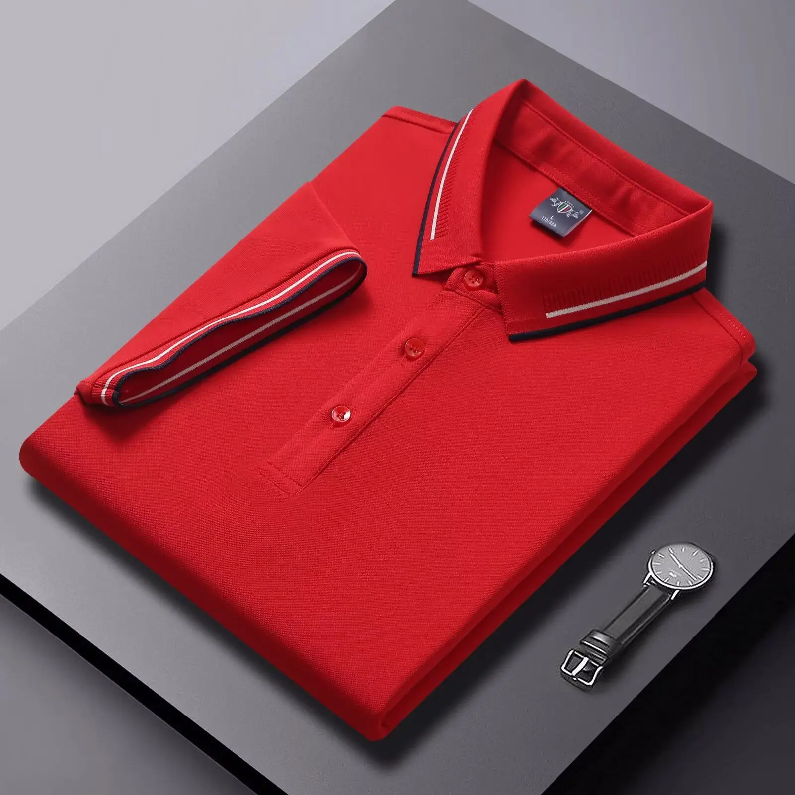 Mens POLO T-shirt Short sleeve shirt 5XL high stretch ice silk summer business casual non-ironing solid color anti-wrinkle 260304