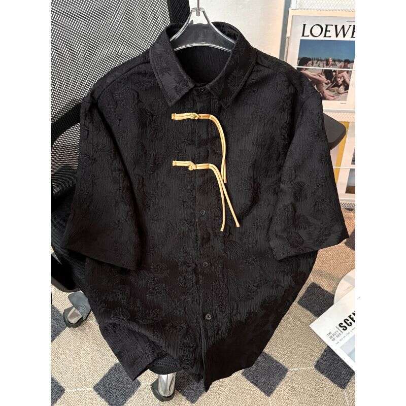 Plus Size 230 Chinese Style New Traditional Jacquard Red Short-Sleeve With Button Detail For Men And Women, Summer High-End Casual Shirt Asia Size