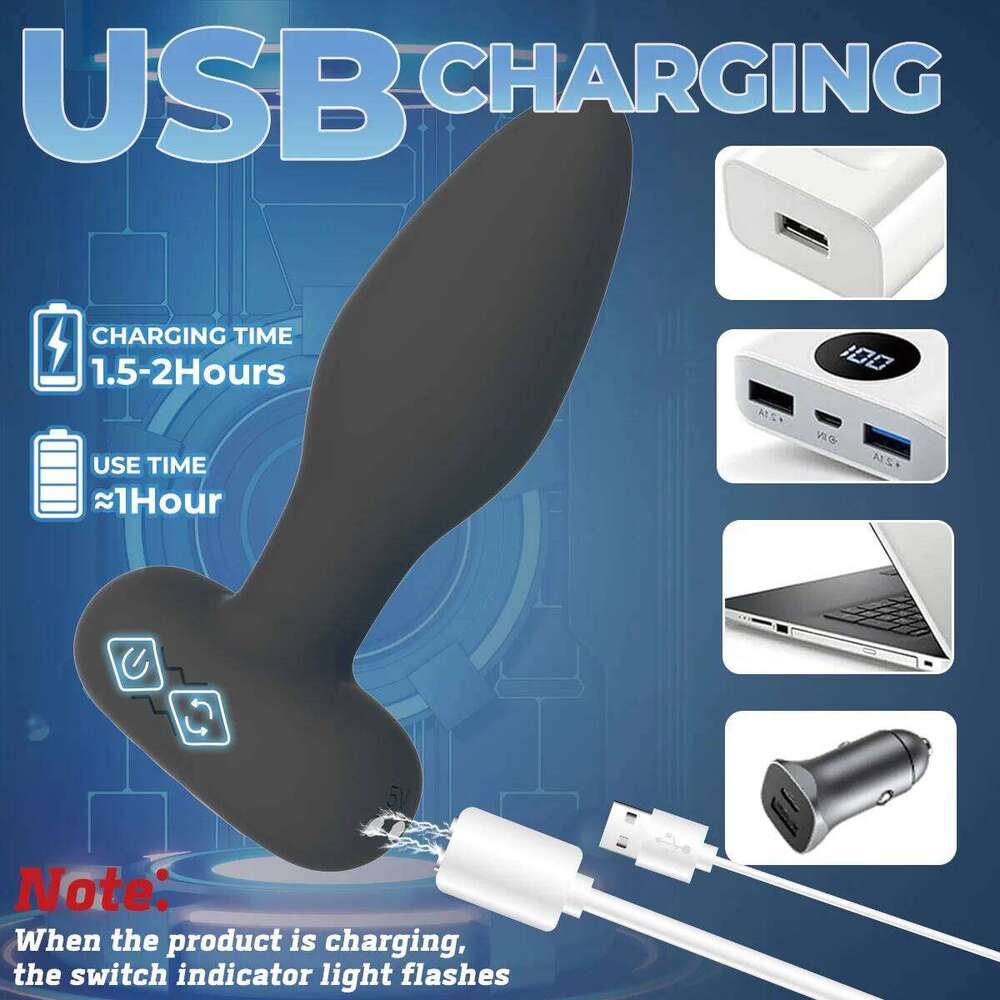 Adult Sex Toys with 10 Vibration & 6 Rotating Remote Control Vibrating Anal Butt Plug 360 Wiggles Prostate Massager W260305