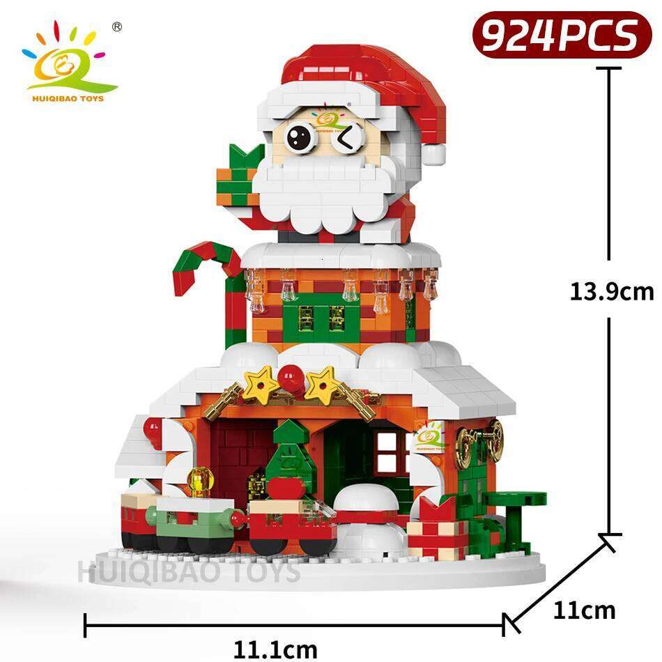 HUIQIBAO Christmas Elk Deer Santa Claus Building Blocks City Snow House Xmas Tree Decor. Bricks Set Toys for Children Kids Gift Z260306