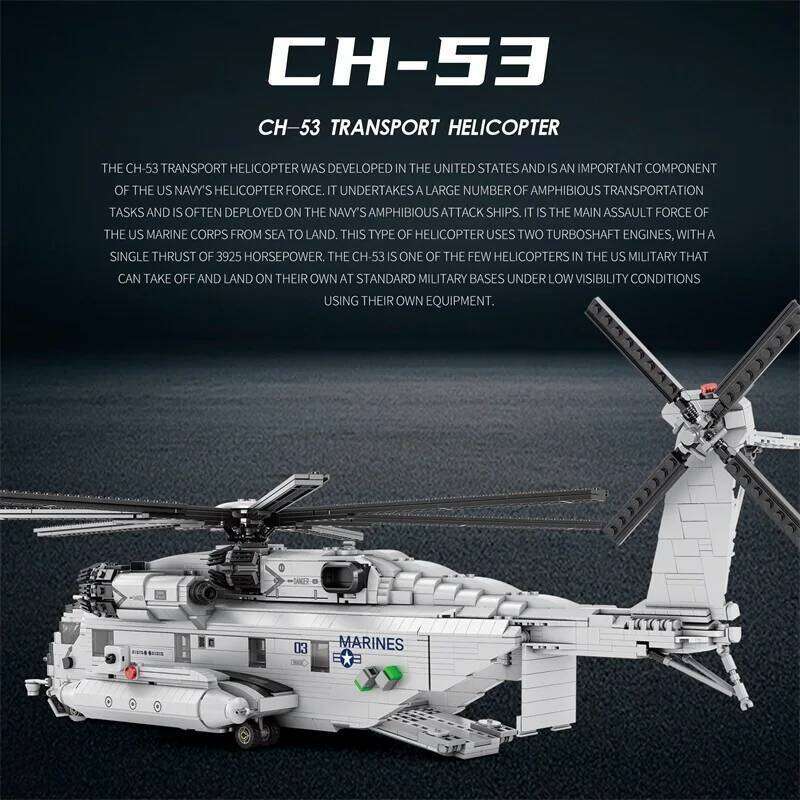 CH-53E Transport Helicopter Building Blocks Army Plane Military Fighter Model Assembly Bricks Desktop Deco Kids Toy Holiday Gift Z260305