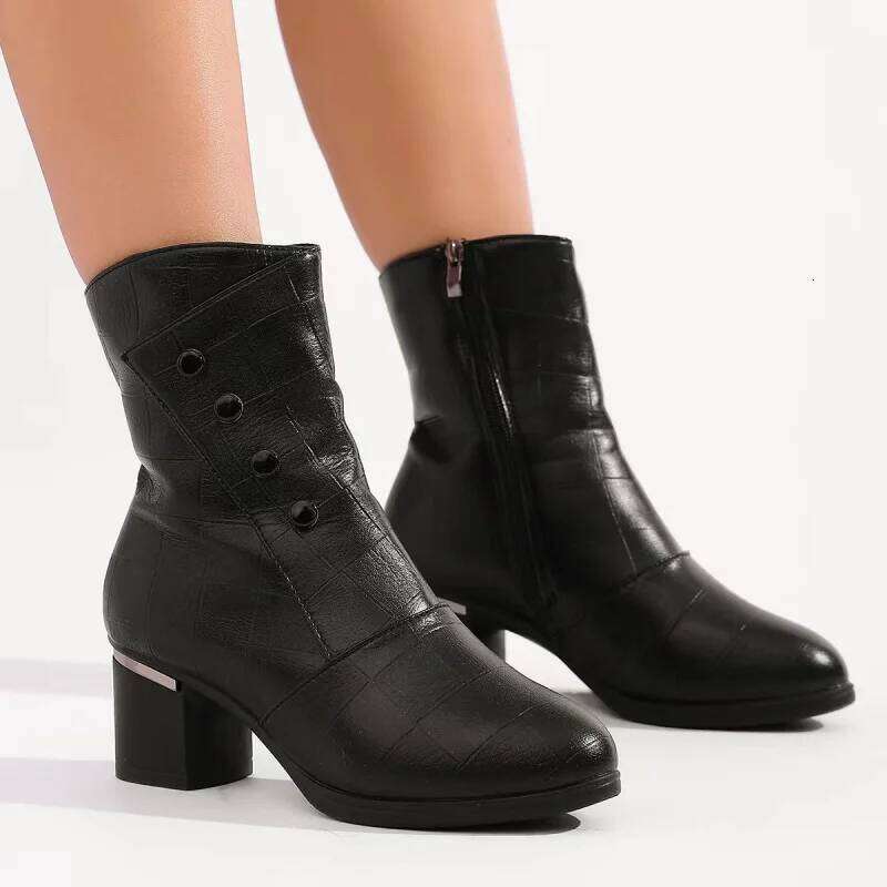 Women Fashion Ankle Boots Female New Pointed Square Heels Black Retro Dress Party Ladies Autumn Winter ShortBoots