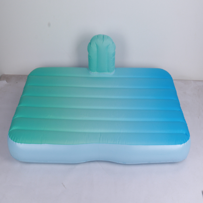 Gradient Inflatable Air Mattress with Built-in Pillow - Portable Single Bed for Camping, Guest Room & Home, Ombre Blue/Pink Design, Thickened PVC Slee