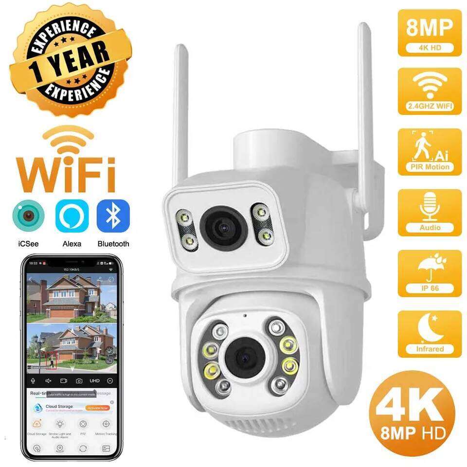 4K 8MP HD Dual Lens Outdoor Wireless Security IP External Wifi PTZ Auto Tracking Street Surveillance Camera iCsee 26W0306