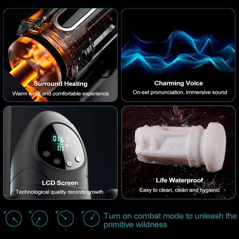 Automatic Thrusting Sucking Masturbator Cup Heating Pocket Pussy Blowjob Machine LCD Display with Handle Sex Toys for Men W260305