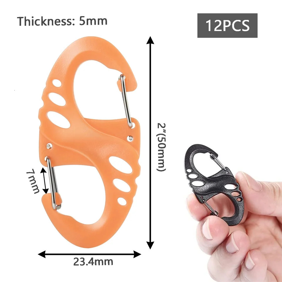 12 Pack Carabiner Clip Plastic S Clips Paracord Keychain Hooks for Key Chain Backpacks Bags Zipper Accessories 260228