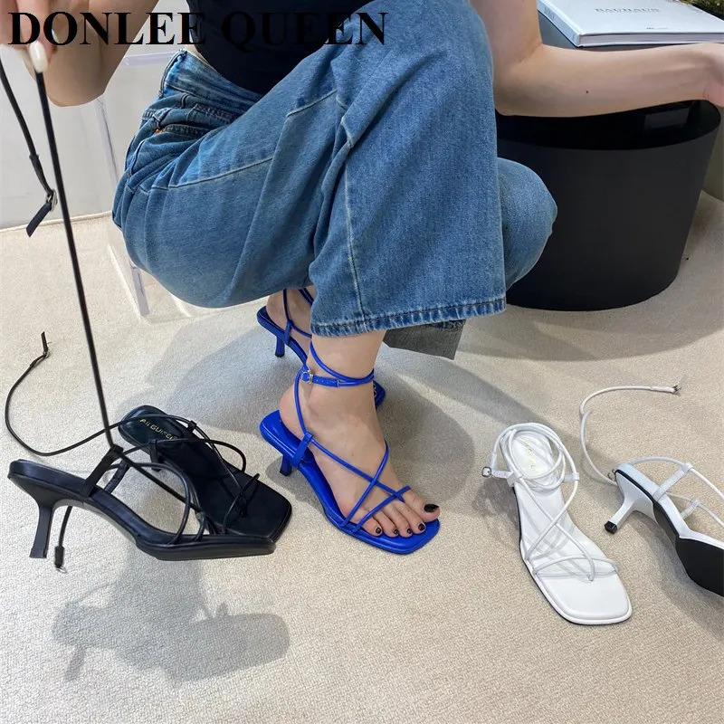 2026 Summer Women Sandals Narrow Band Gladiator Sandal Elegant High Heel Shoes Party Wedding Buckle Strap Sandalias De Mujer 260306