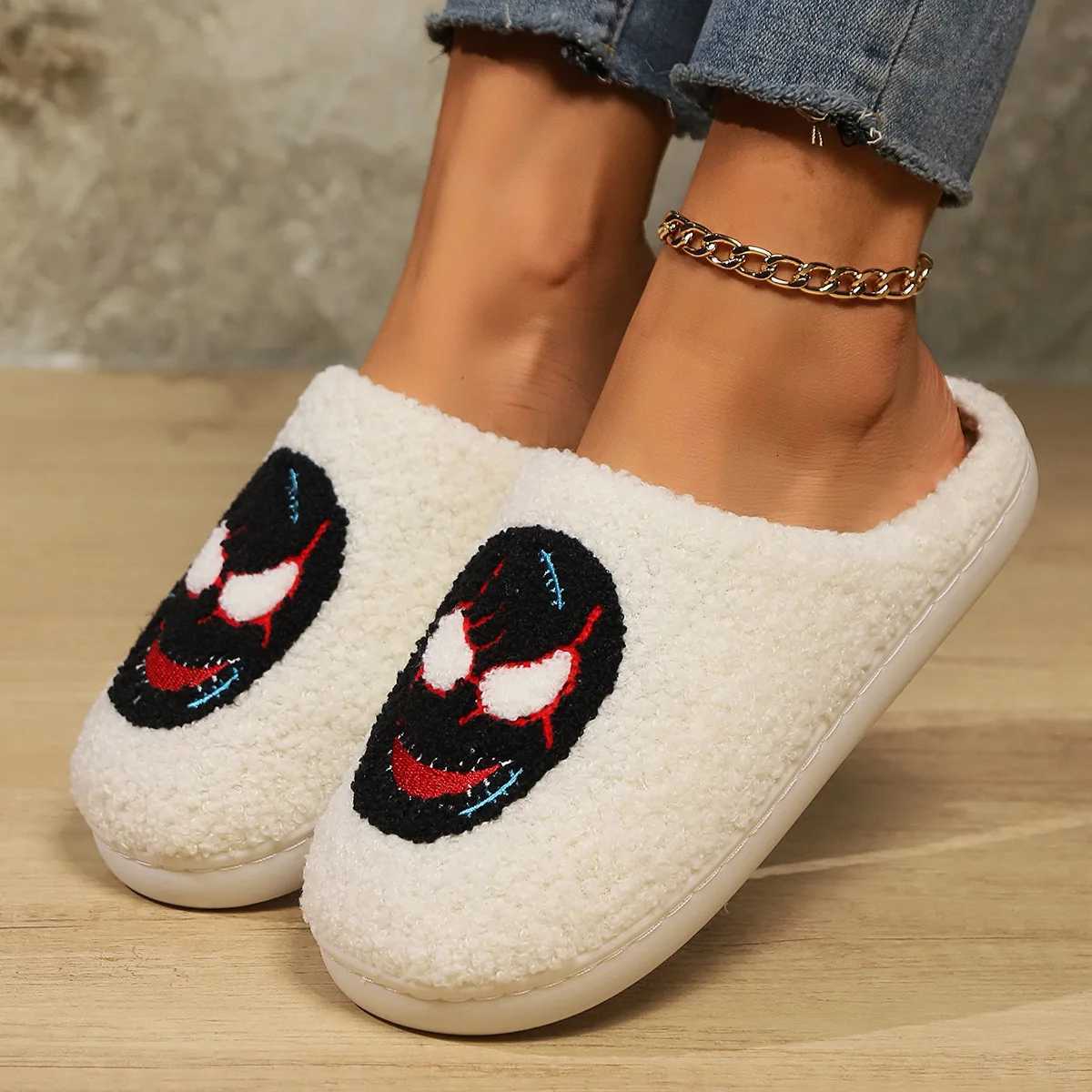Fuzzy Women Slipper Winter Warm Kawaii Cartoon Plush Contton Indoor Funny Ghost Mask Floor House Home Shoe Female Halloween S260305