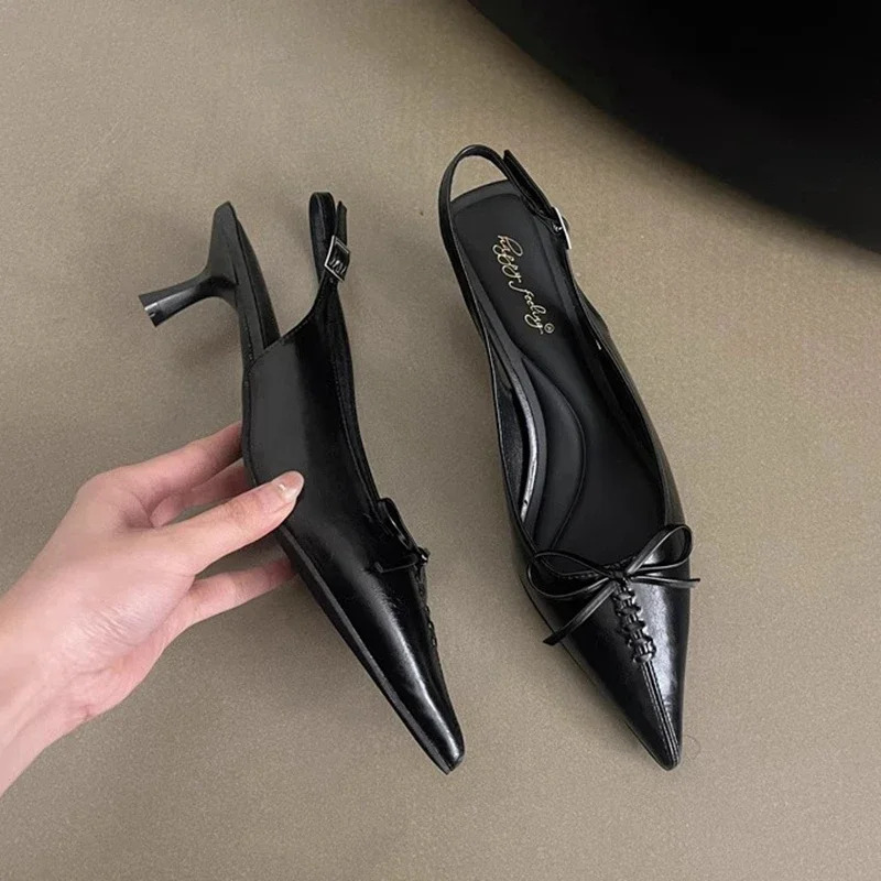 Women Sandal Fashion Pointed Toe Shallow Slip On Slingback Shoes Thin High Heel Pumps Mules 260303