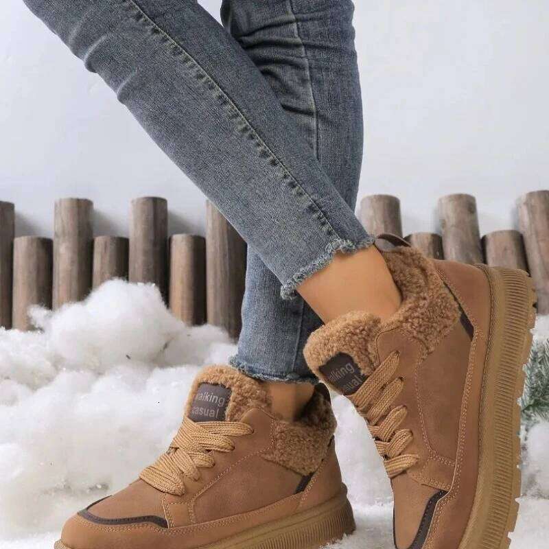 Women's New Winter Round-Toe Thick Soled Warm Fluffy Shoes for Comfortable Anti-Slip Flat Low-Top Casual Boots 2025