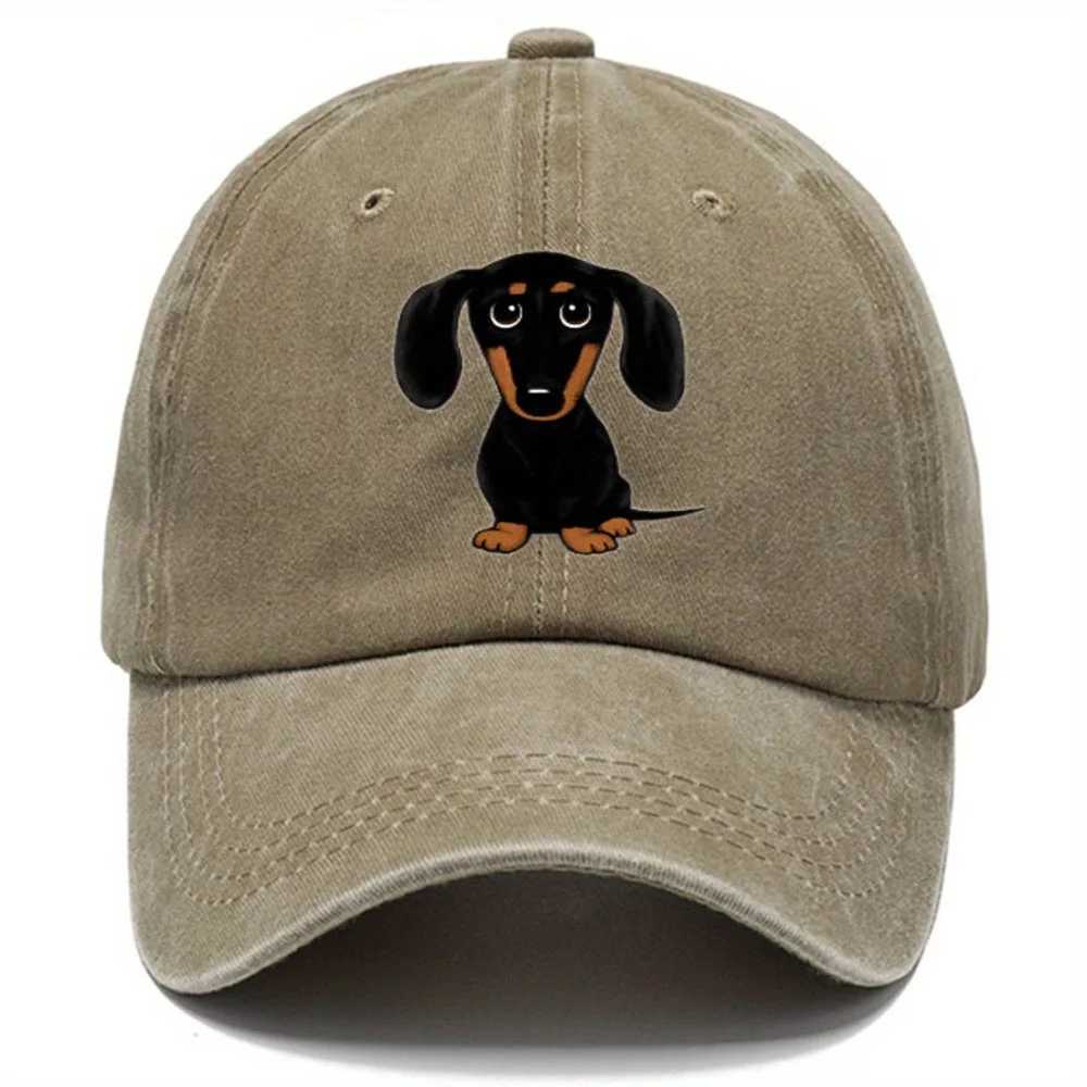 Retro washed baseball cap with dachshund print casual style worn-out adjustable dad hat S260306