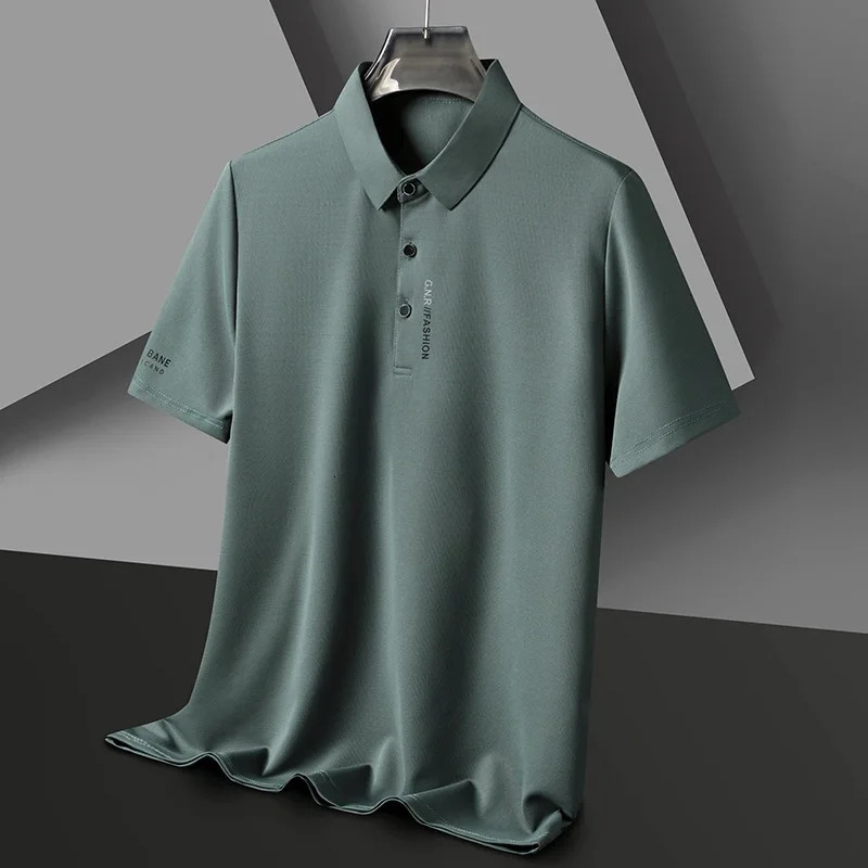 High end ice silk short sleeve polo shirt mens summer fashionable printed casual T-shirt comfortable cool golf top 260304