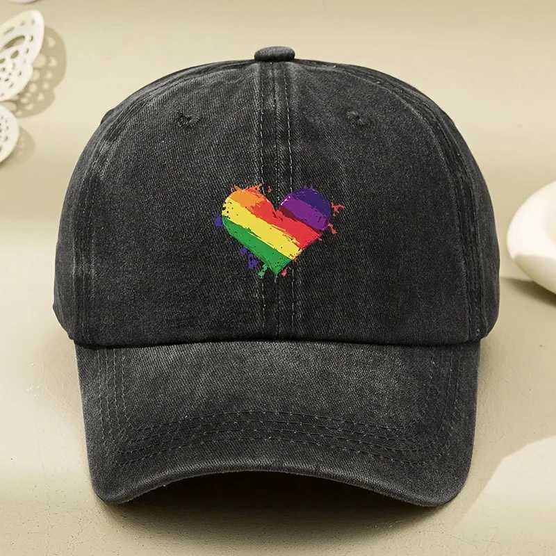 Retro style rainbow heart-shaped printed baseball cap with sun shading and antique design adjustable S260306