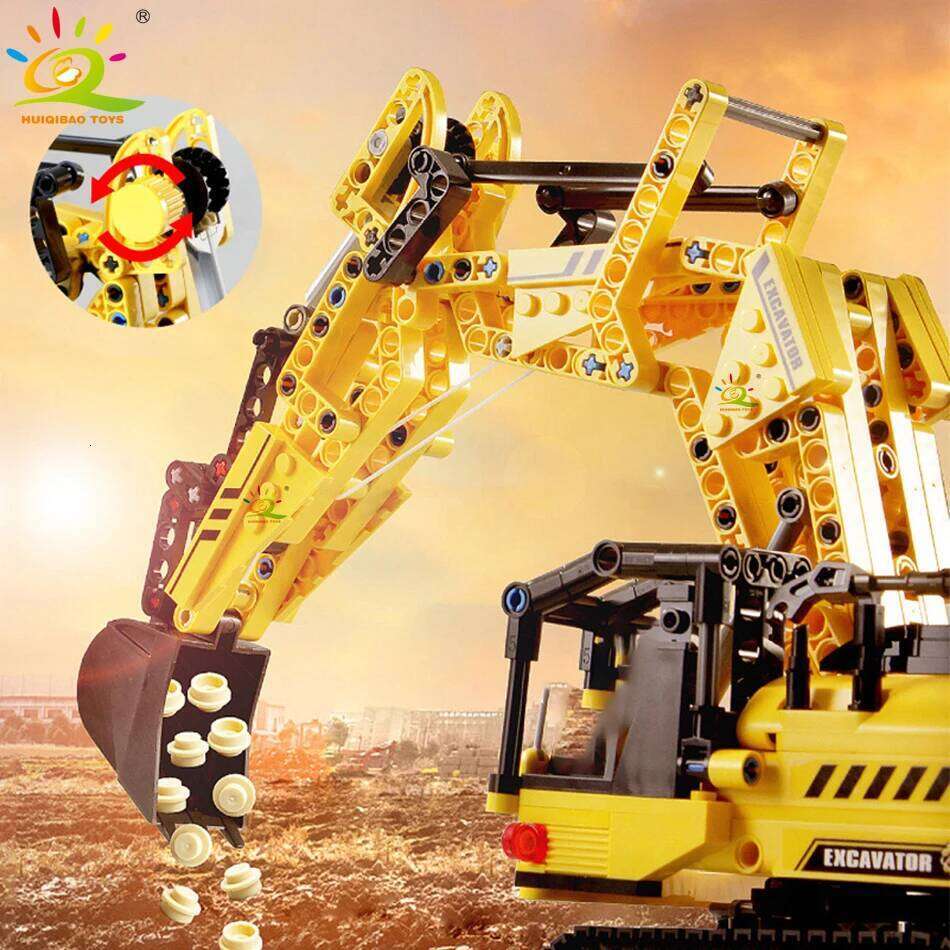 HUIQIBAO 841PCS MOC Engineering Excavator Truck Building Blocks Vehicle Car Bricks City Construction Toys For Children Boys Z260306