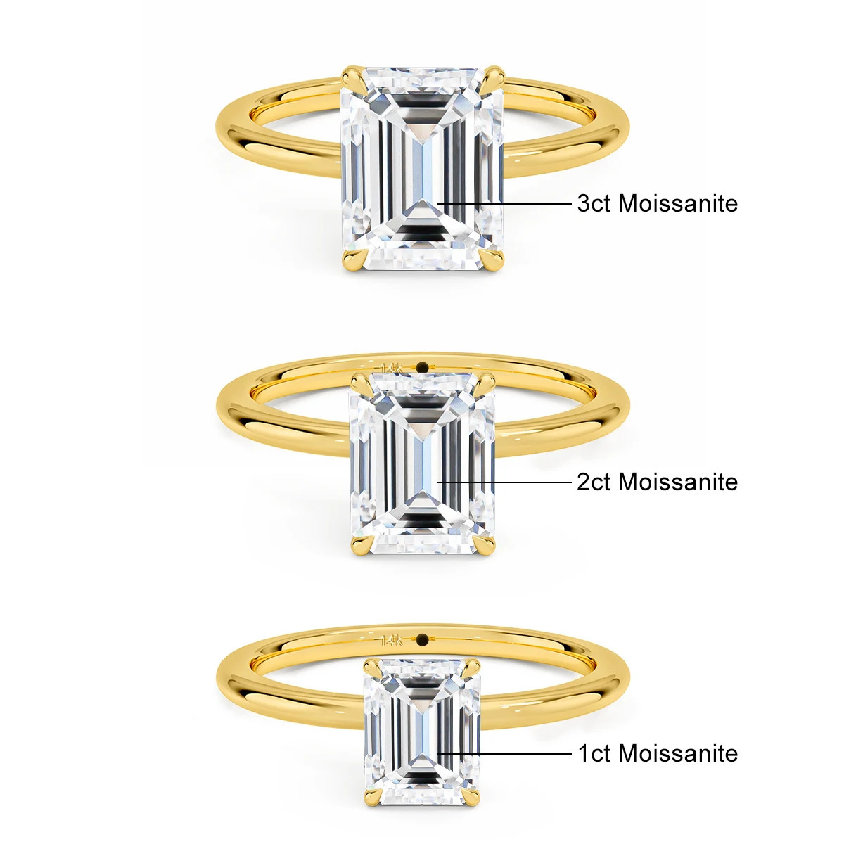 Classic 14K Gold Ring Certificate Emerald Cut Diamond Rings 1ct 2ct 3ct Au585 K Gold Wedding Fine Jewelry for Women 260302