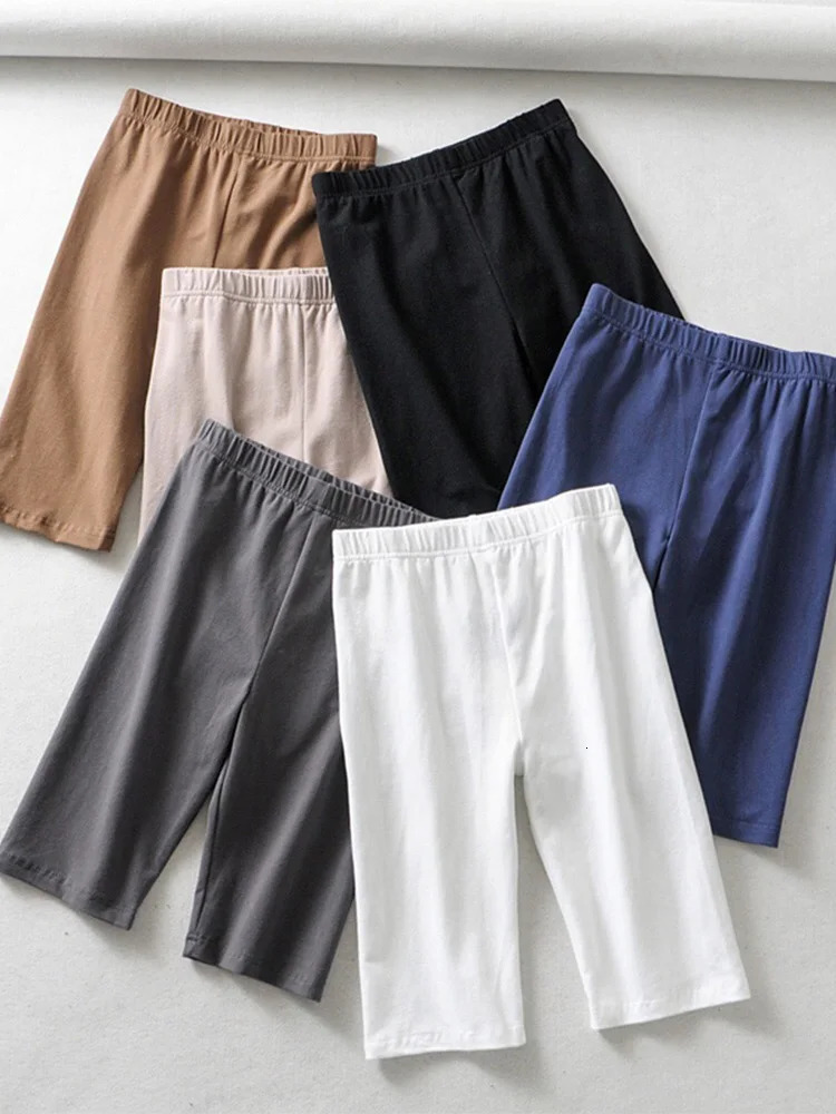 sexy women cotton high waist elastic pure color slim Knee-Length biker shorts female 260306
