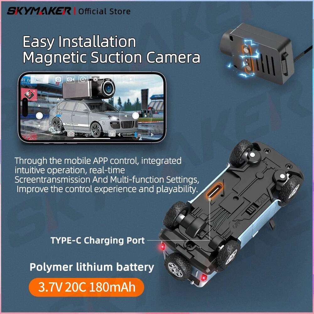 Wltoys FPV APP 1:64 Remote Control Camera 2.4GHz Led Ambient Lights Mini RC Car Toys for Boys Gift C260305