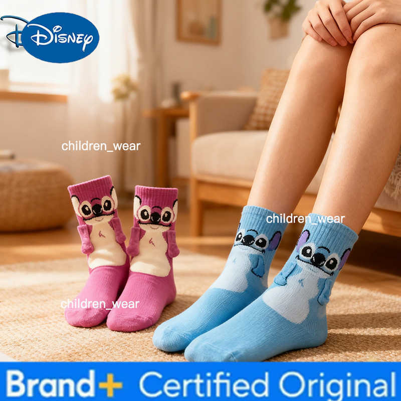 Disney Stitch Magnet Anime Figure Socks Cute Hand in Hand Socks Cartoon Fun Fashion Soft Comfortable Christmas Stocking Toy Gift H260306