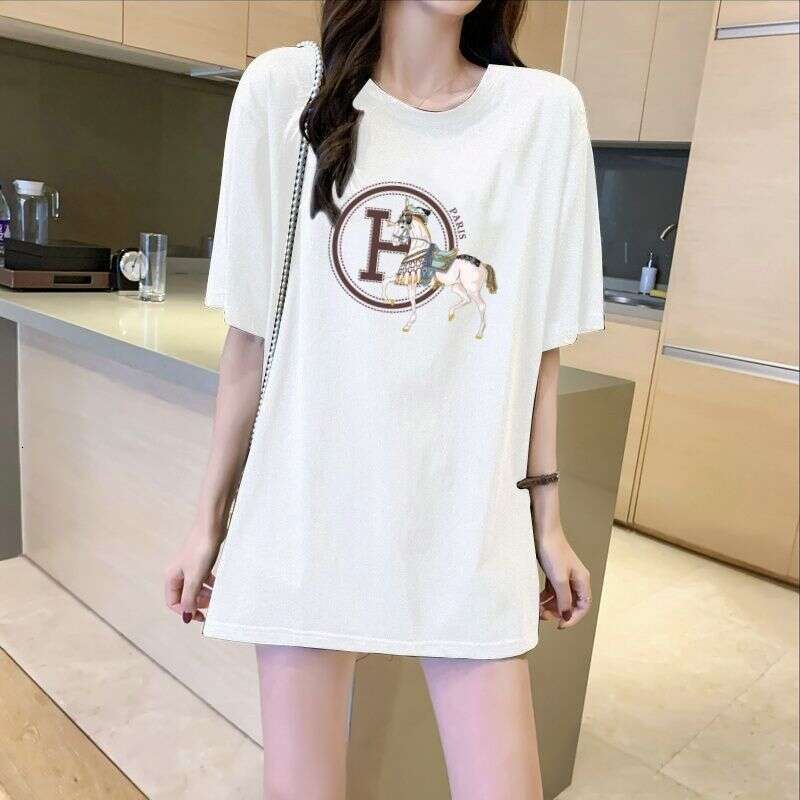 100% Cotton Short-Sleeve T-Shirt For Women, Loose Fit, New Summer Style, Paired With Shark Pants, Mid-Length Top That Covers The Hips, Stylish Asia Si