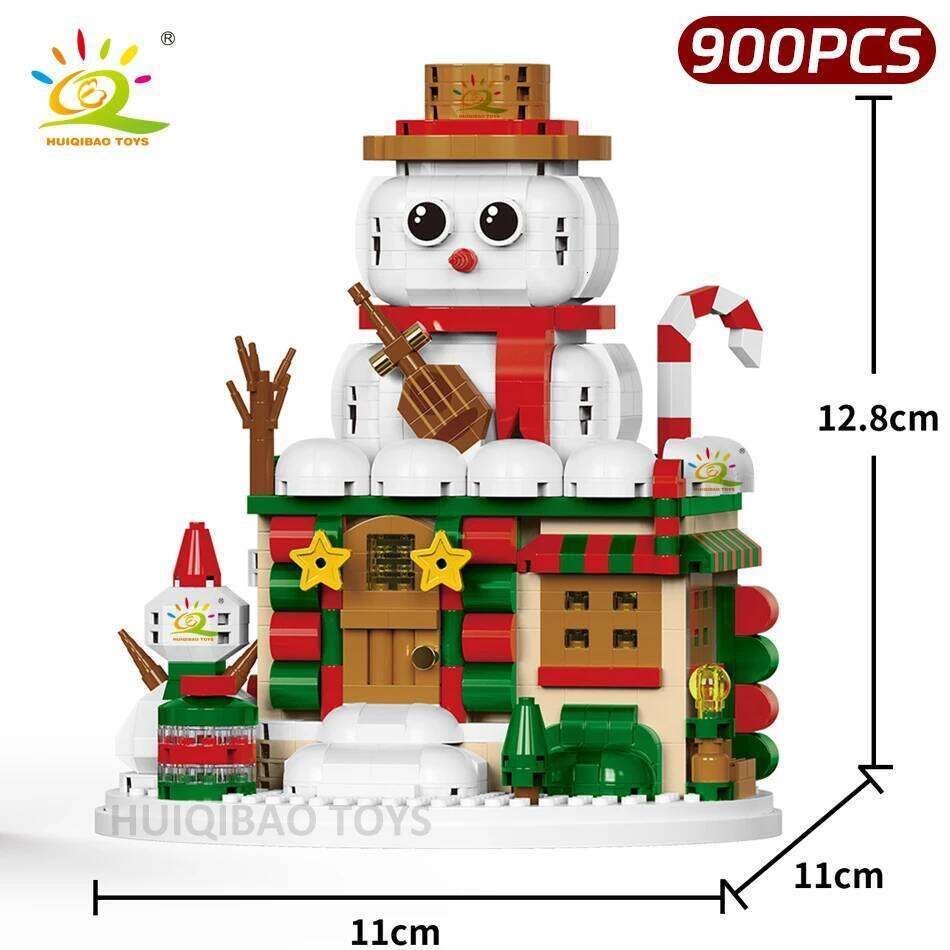 HUIQIBAO Christmas Elk Deer Santa Claus Building Blocks City Snow House Xmas Tree Decor. Bricks Set Toys for Children Kids Gift Z260306