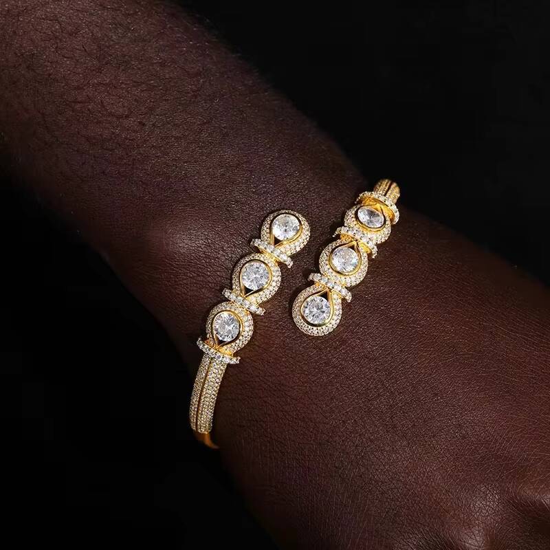 Luxury Round Brilliant Cut Moissanite Diamond fine Bracelet in Gold Plated 925 Sterling Silver for Women Men Hip Hop Jewelry