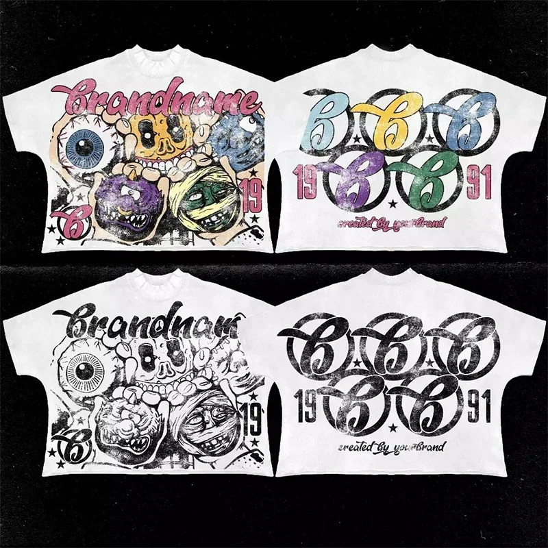 Summer Men Women Hip-hop Y2K Style Cotton T-shirt Street Style Retro Fashion Short-sleeved Print Tee Casual Loose Streetwear 260304