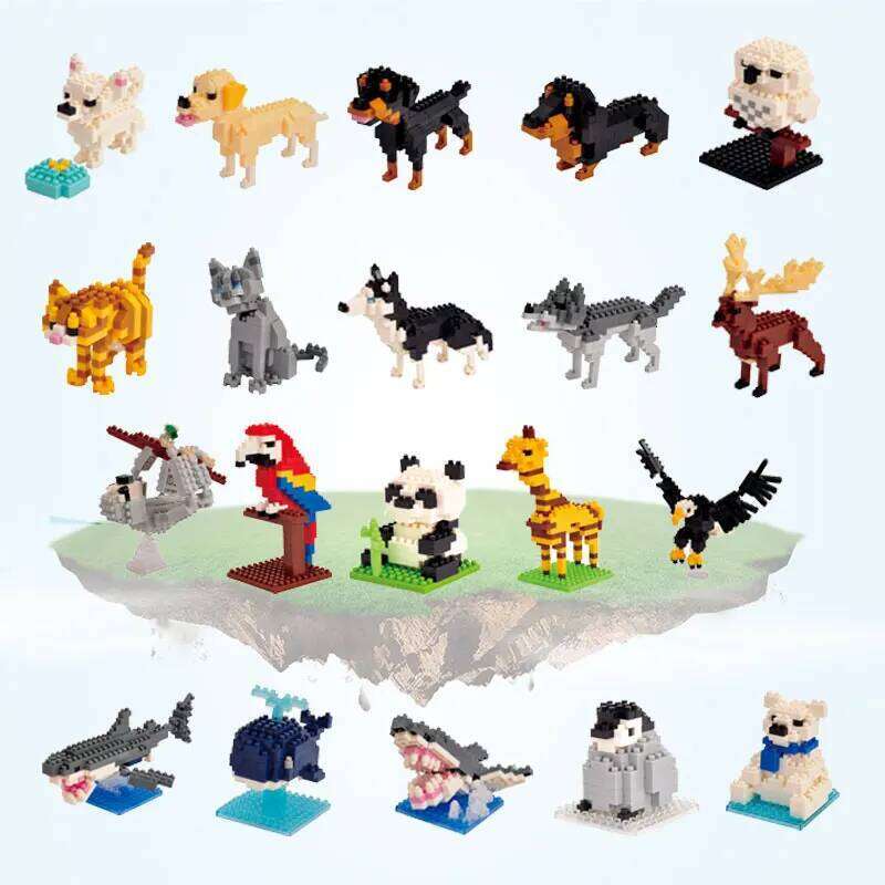 Mini Building Blocks 3D Animal Diamond Model Micro Bricks Dog Cat Bird Moose Wolf Panda Macaw Toys For Children Birthday Gifts Z260305