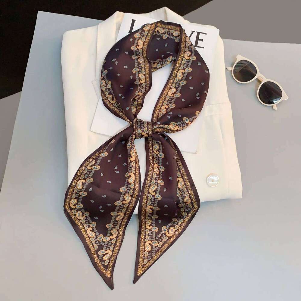Cute Bunny Print Hair Ribbon Bevel Scarf Women Neck Tie Bag Scarfs Satin Silk Skinny Headscarves Ladies Foulard Floral Bands 26Y0306